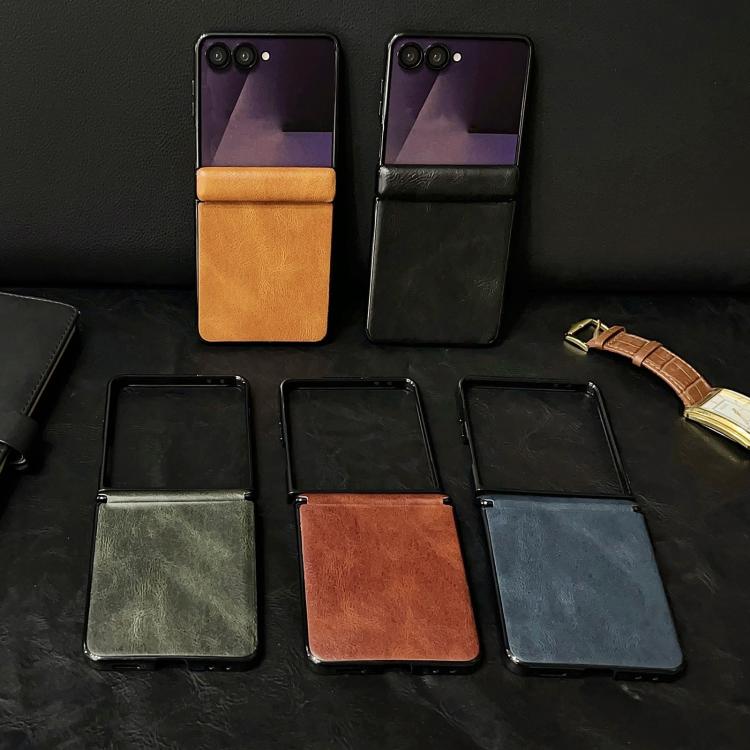 For Samsung Galaxy Z Flip7 Integrated Magnetic Axis Crazy Horse Texture Phone Case