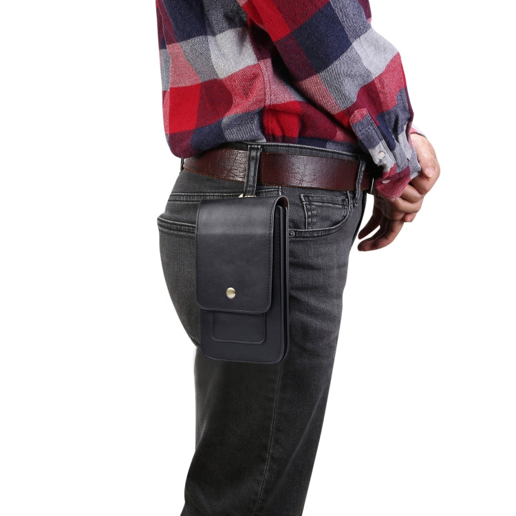 Lambskin Texture Men Phone Universal Double Lattice Waist Bag Leather Case, Size:S