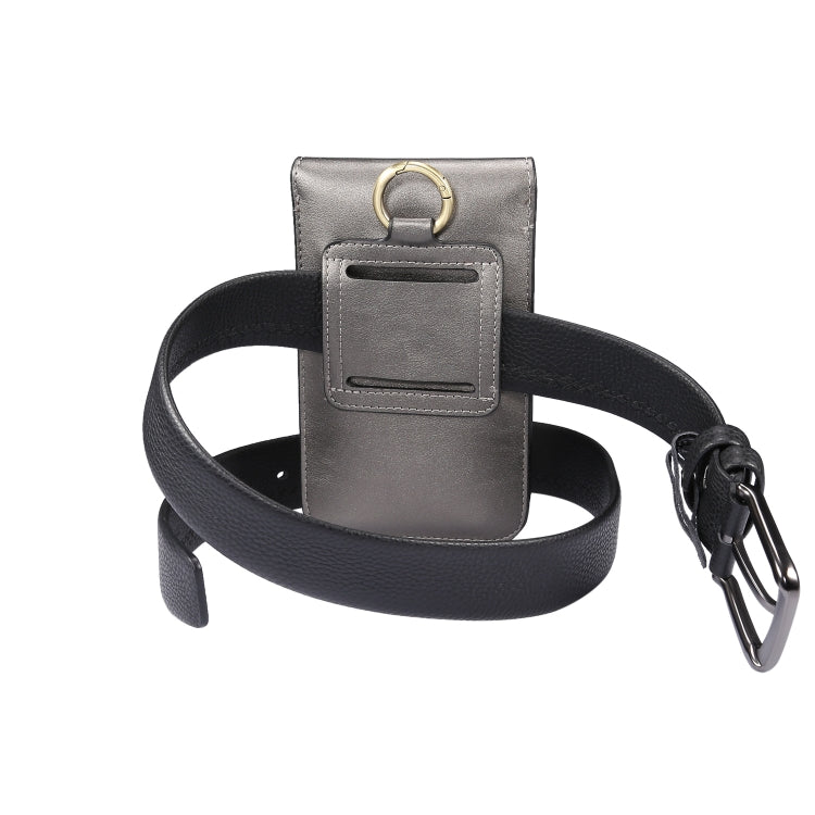 Lambskin Texture Men Phone Universal Double Lattice Waist Bag Leather Case, Size:L