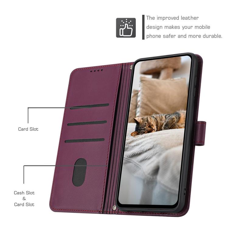 For Sharp Aquos Sense 8 Embossed Kitten Phone Leather Case with Lanyard