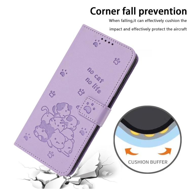 For Sharp Aquos wish4 SH-52E Embossed Kitten Phone Leather Case with Lanyard