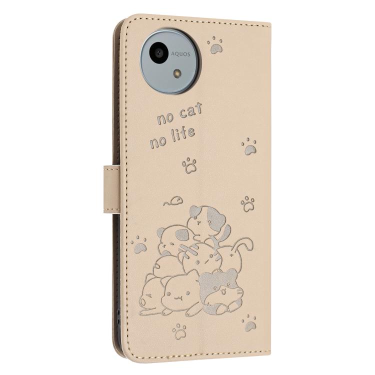 For Sharp Aquos wish4 SH-52E Embossed Kitten Phone Leather Case with Lanyard