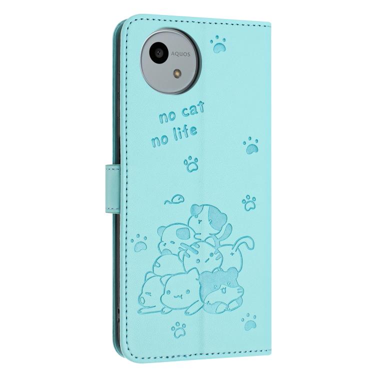 For Sharp Aquos wish4 SH-52E Embossed Kitten Phone Leather Case with Lanyard