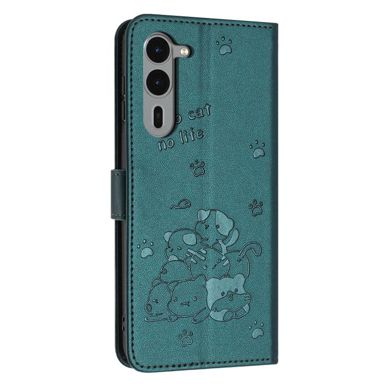 For Fujitsu Arrows We2 F-52E Embossed Kitten Phone Leather Case with Lanyard