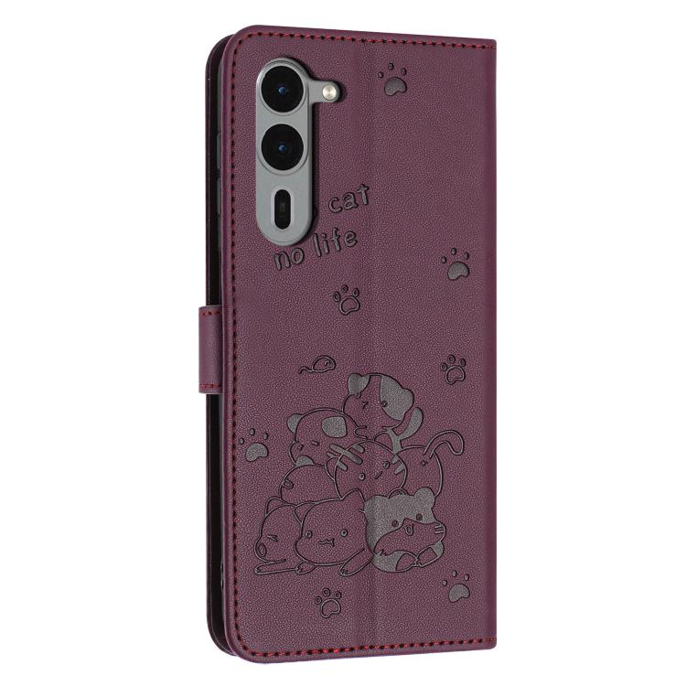 For Fujitsu Arrows We2 F-52E Embossed Kitten Phone Leather Case with Lanyard