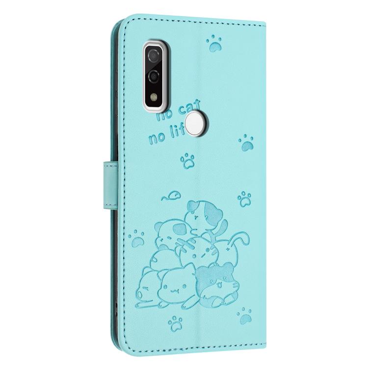 For Fujitsu Arrows We F-51B Embossed Kitten Phone Leather Case with Lanyard