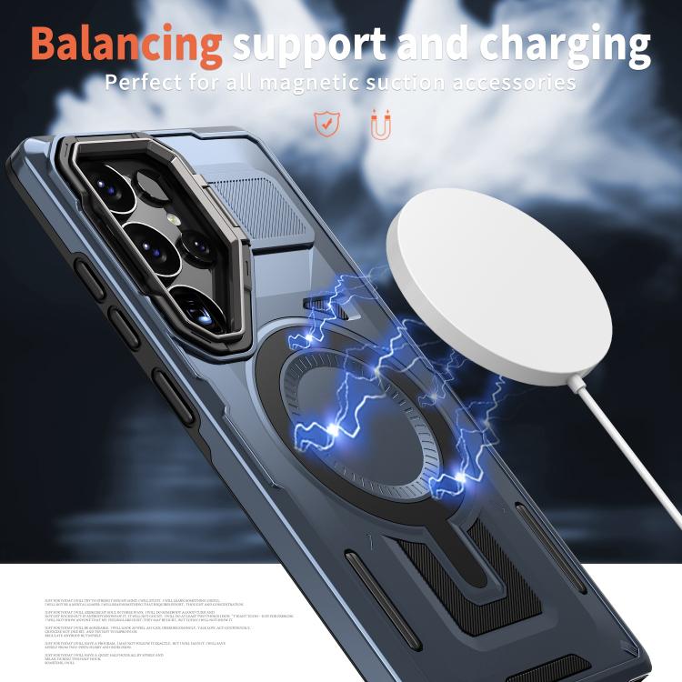 For Samsung Galaxy S25 5G Shield Hollow Frame Holder MagSafe Phone Case