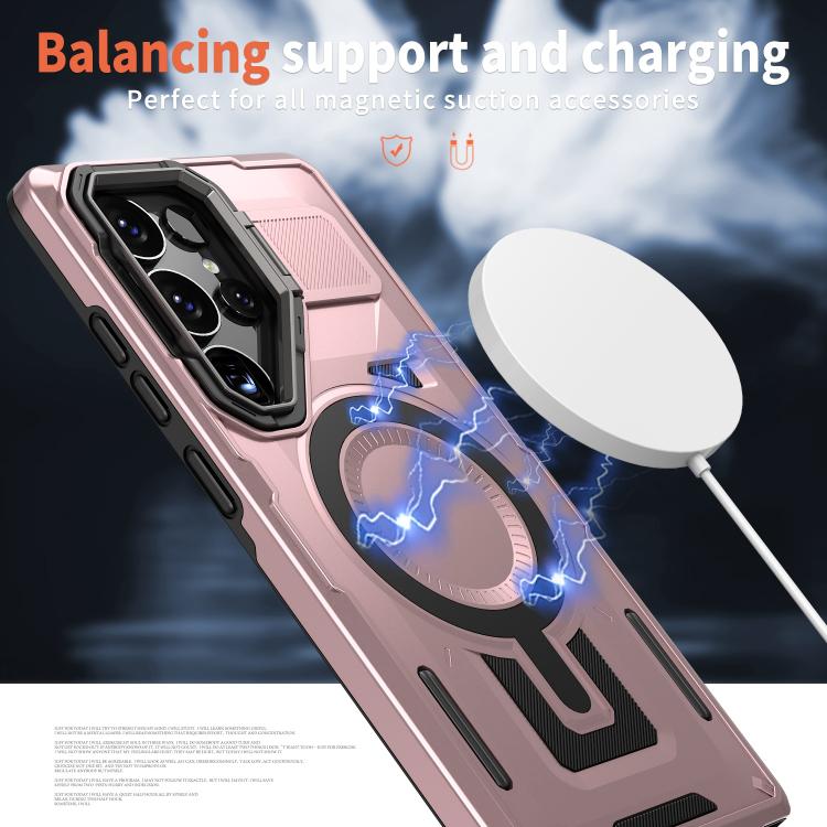 For Samsung Galaxy S25 5G Shield Hollow Frame Holder MagSafe Phone Case