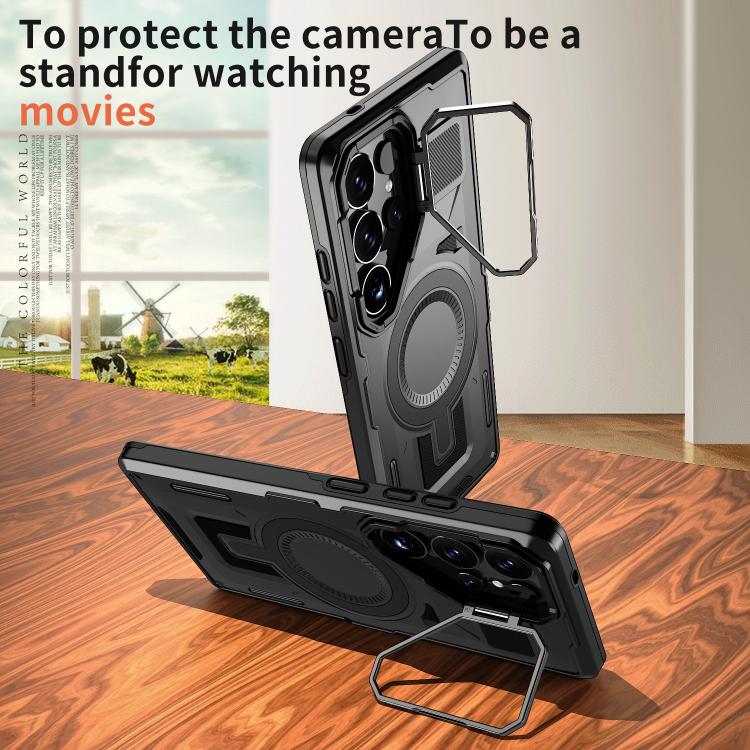 For Samsung Galaxy S24 FE 5G Shield Hollow Frame Holder MagSafe Phone Case