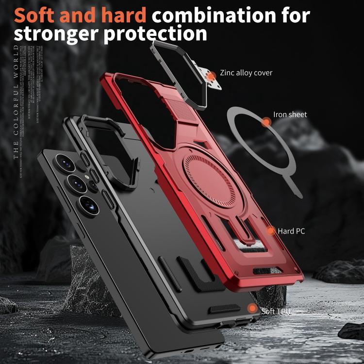 For Samsung Galaxy S24 FE 5G Shield Hollow Frame Holder MagSafe Phone Case