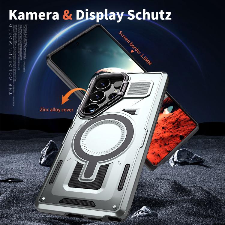 For Samsung Galaxy S24 FE 5G Shield Hollow Frame Holder MagSafe Phone Case