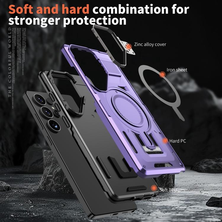 For Samsung Galaxy S24 5G Shield Hollow Frame Holder MagSafe Phone Case