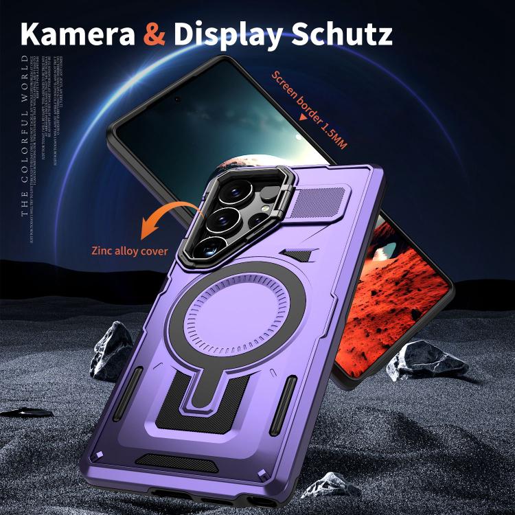 For Samsung Galaxy S24 5G Shield Hollow Frame Holder MagSafe Phone Case