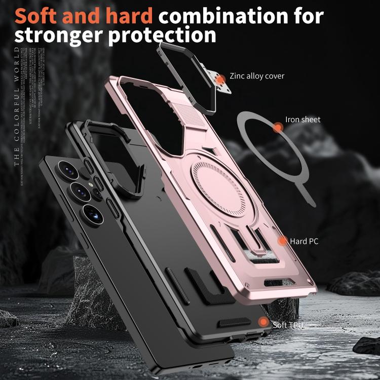For Samsung Galaxy S23 FE 5G Shield Hollow Frame Holder MagSafe Phone Case