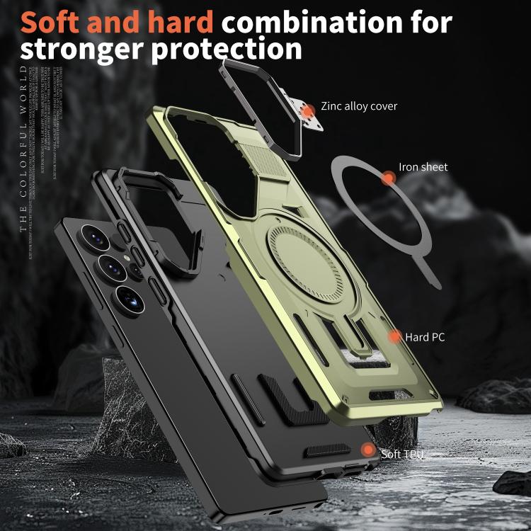 For Samsung Galaxy S23 Ultra 5G Shield Hollow Frame Holder MagSafe Phone Case