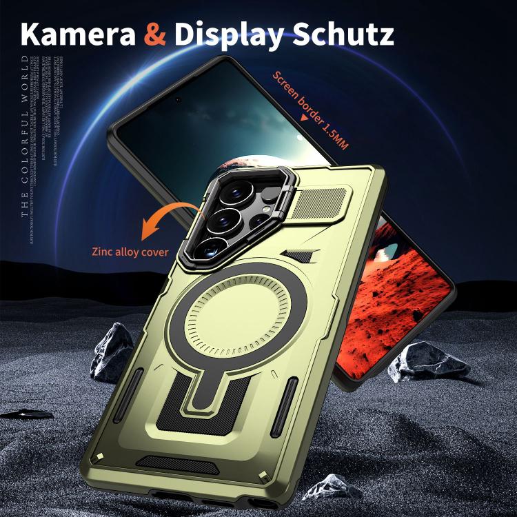 For Samsung Galaxy S23 5G Shield Hollow Frame Holder MagSafe Phone Case