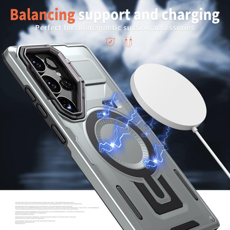 For Samsung Galaxy S22 Ultra 5G Shield Hollow Frame Holder MagSafe Phone Case