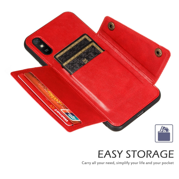 For Xiaomi Redmi 9A Double Buckle PU + TPU Shockproof Magnetic Protective Case with Card Slot & Holder