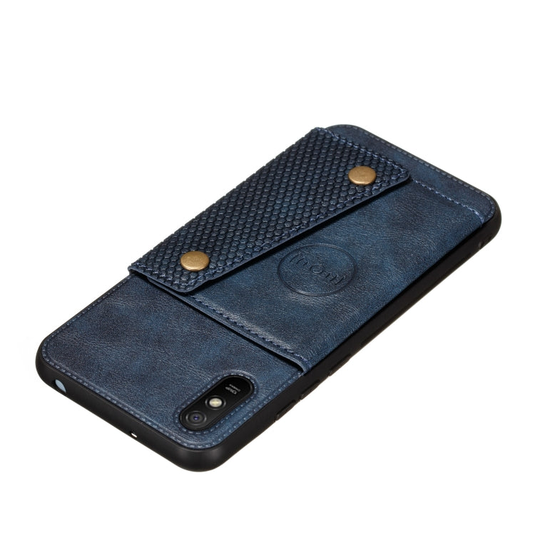 For Xiaomi Redmi 9A Double Buckle PU + TPU Shockproof Magnetic Protective Case with Card Slot & Holder