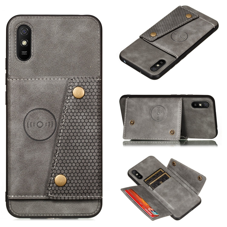 For Xiaomi Redmi 9A Double Buckle PU + TPU Shockproof Magnetic Protective Case with Card Slot & Holder