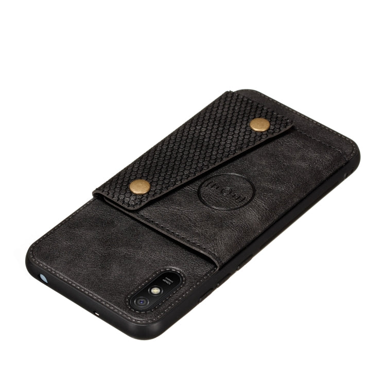 For Xiaomi Redmi 9A Double Buckle PU + TPU Shockproof Magnetic Protective Case with Card Slot & Holder