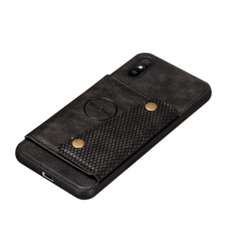 For Xiaomi Redmi 9A Double Buckle PU + TPU Shockproof Magnetic Protective Case with Card Slot & Holder