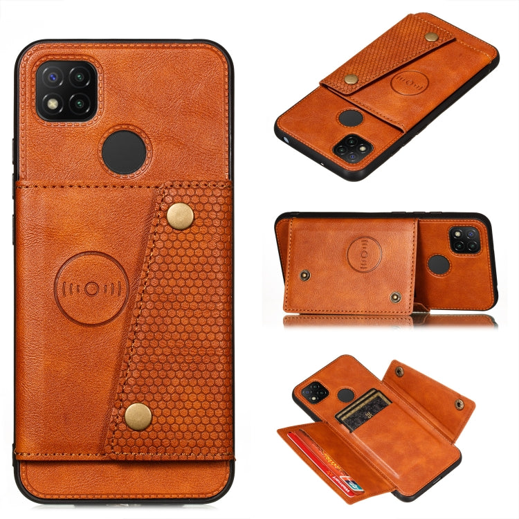 For Xiaomi Redmi 9C Double Buckle PU + TPU Shockproof Magnetic Protective Case with Card Slot & Holder