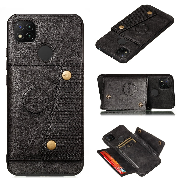 For Xiaomi Redmi 9C Double Buckle PU + TPU Shockproof Magnetic Protective Case with Card Slot & Holder