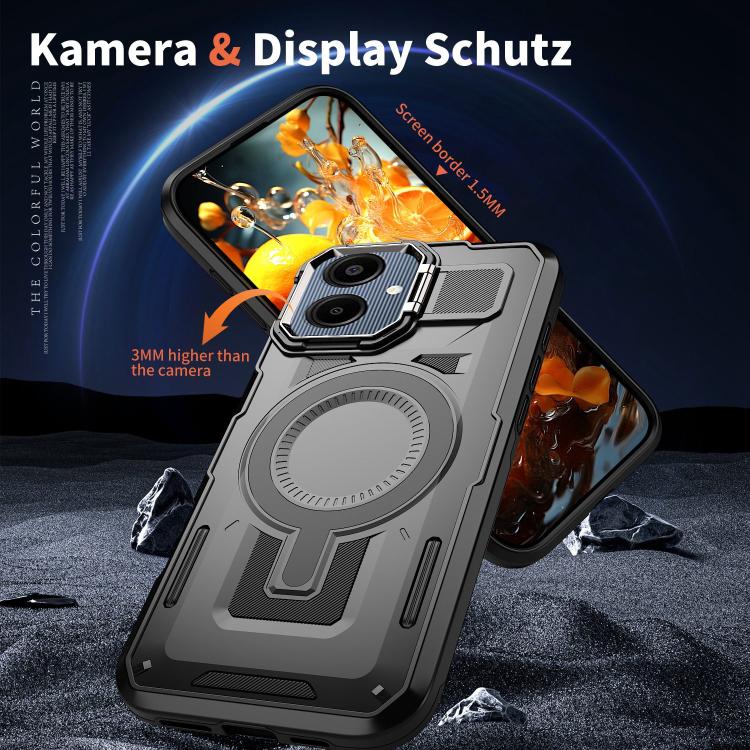 For Samsung Galaxy A06 4G Shield Hollow Frame Holder MagSafe Phone Case