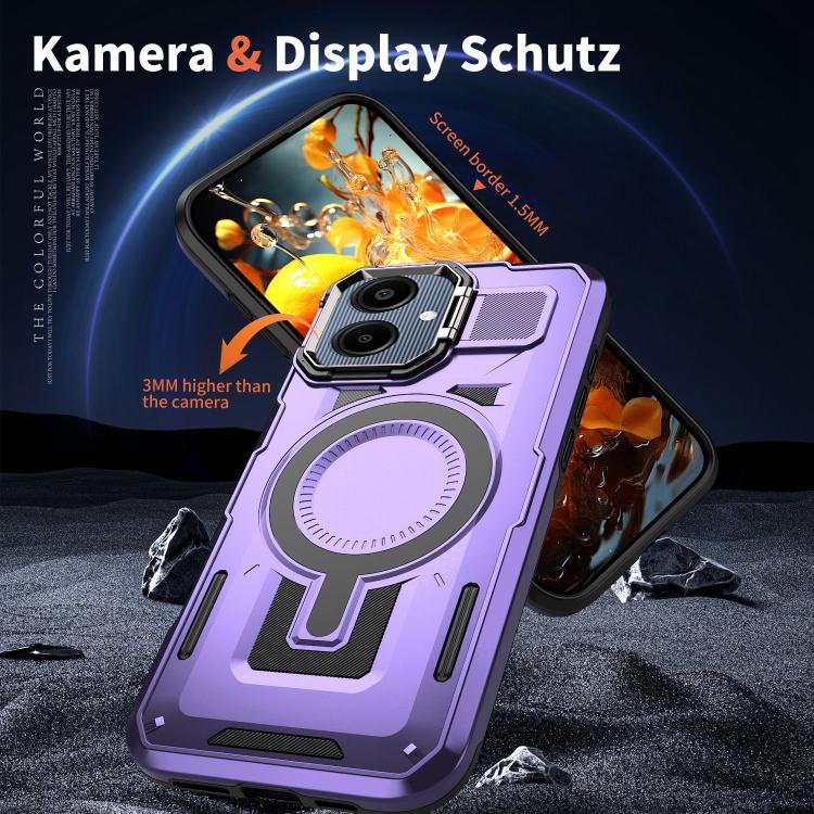 For Samsung Galaxy A06 4G Shield Hollow Frame Holder MagSafe Phone Case