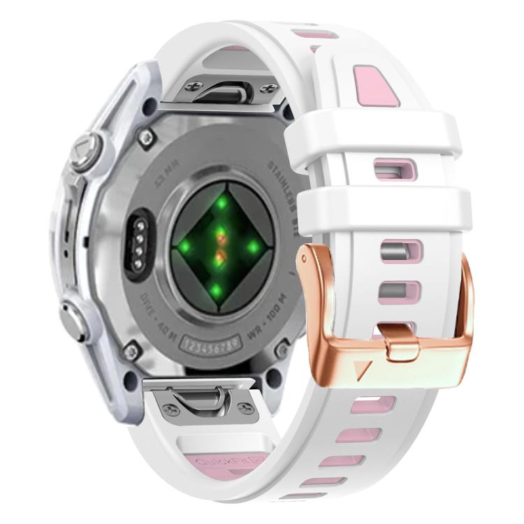 For Garmin Fenix 8 AMOLED 43mm Rose Gold Steel Buckle Quick Release Silicone Watch Band