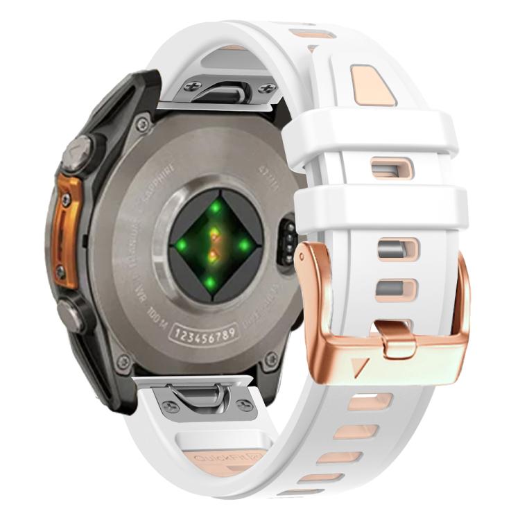 For Garmin Fenix 8 AMOLED 43mm Rose Gold Steel Buckle Quick Release Silicone Watch Band