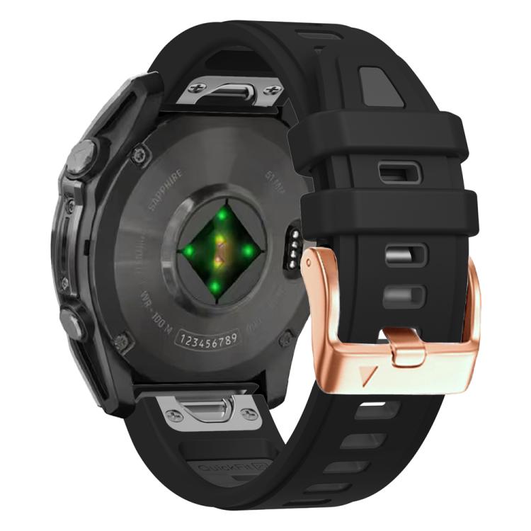 For Garmin Fenix 8 AMOLED 43mm Rose Gold Steel Buckle Quick Release Silicone Watch Band
