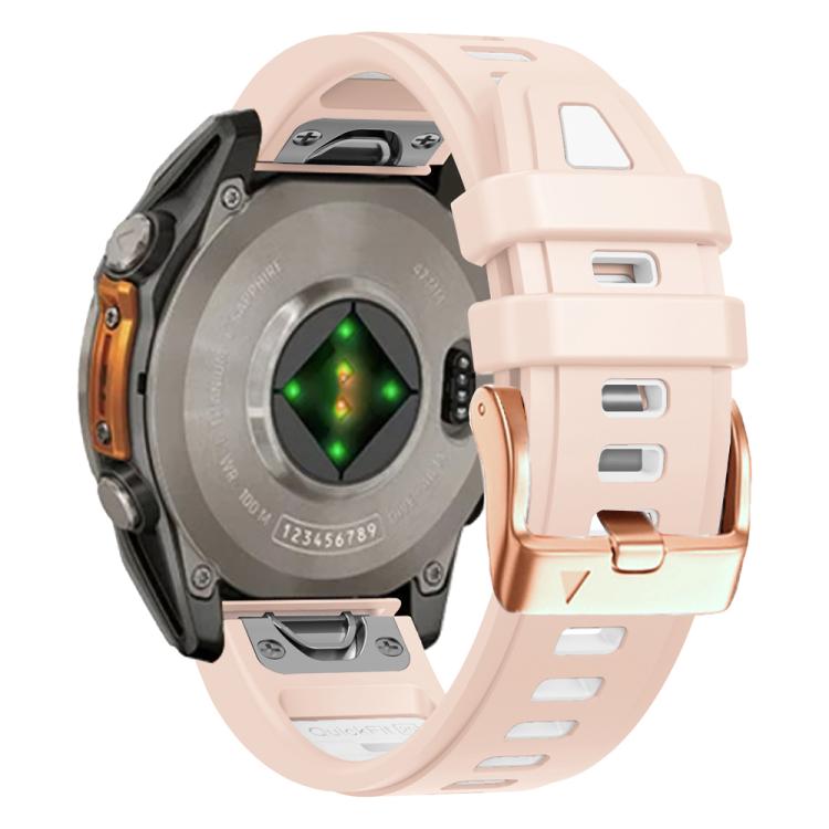 For Garmin Fenix 8 AMOLED 43mm Rose Gold Steel Buckle Quick Release Silicone Watch Band