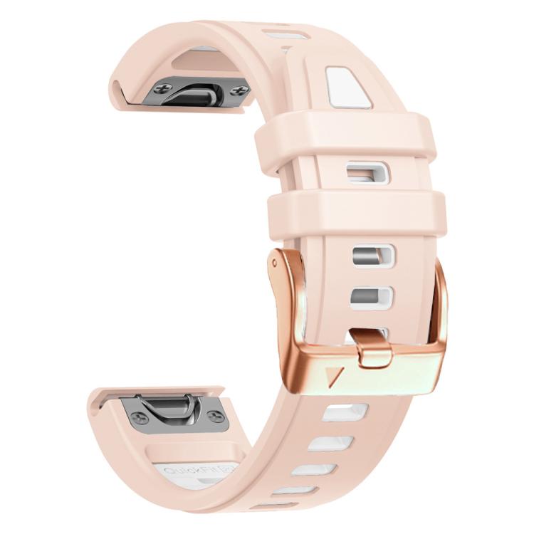 For Garmin Fenix 8 AMOLED 43mm Rose Gold Steel Buckle Quick Release Silicone Watch Band