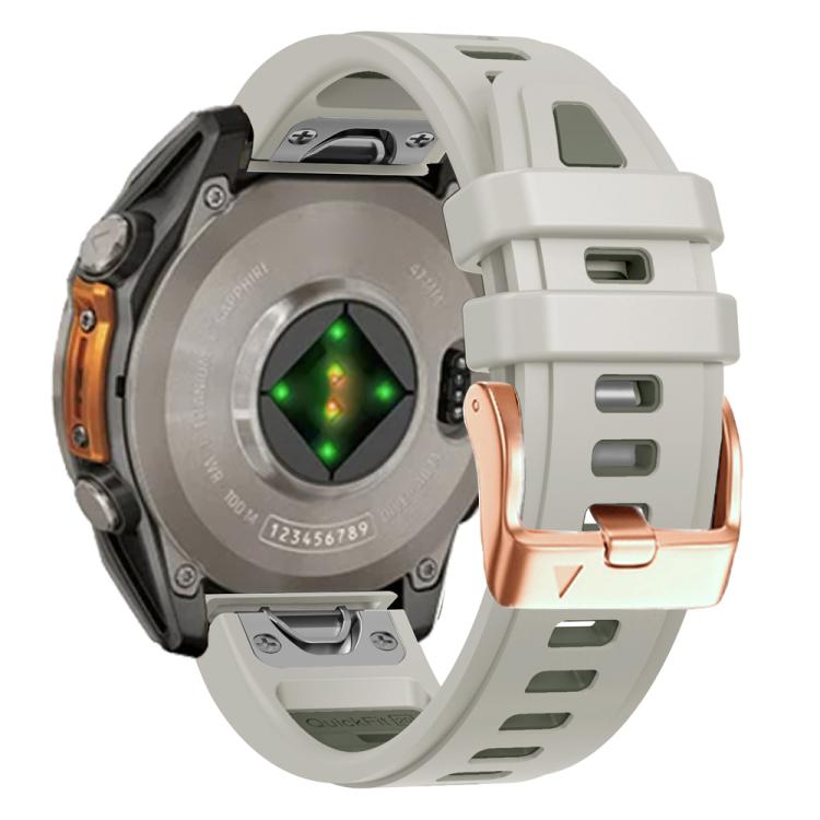 For Garmin Fenix 8 AMOLED 43mm Rose Gold Steel Buckle Quick Release Silicone Watch Band