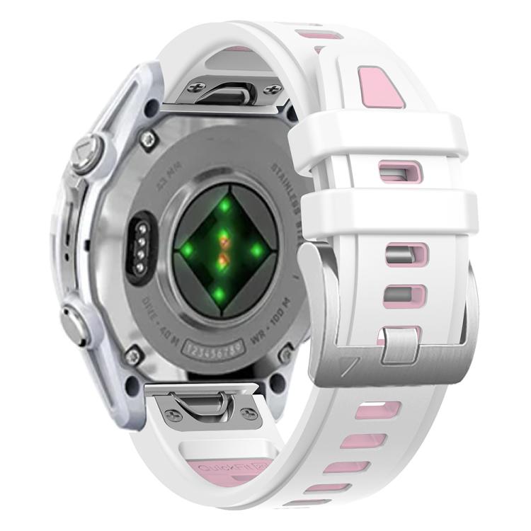 For Garmin Fenix 8 AMOLED 43mm Silver Steel Buckle Quick Release Silicone Watch Band