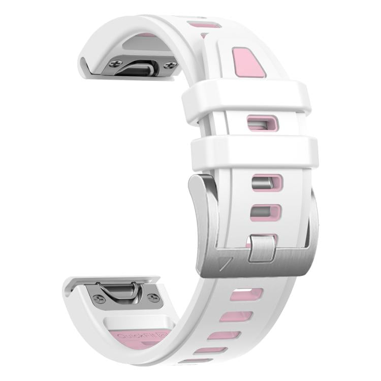 For Garmin Fenix 8 AMOLED 43mm Silver Steel Buckle Quick Release Silicone Watch Band