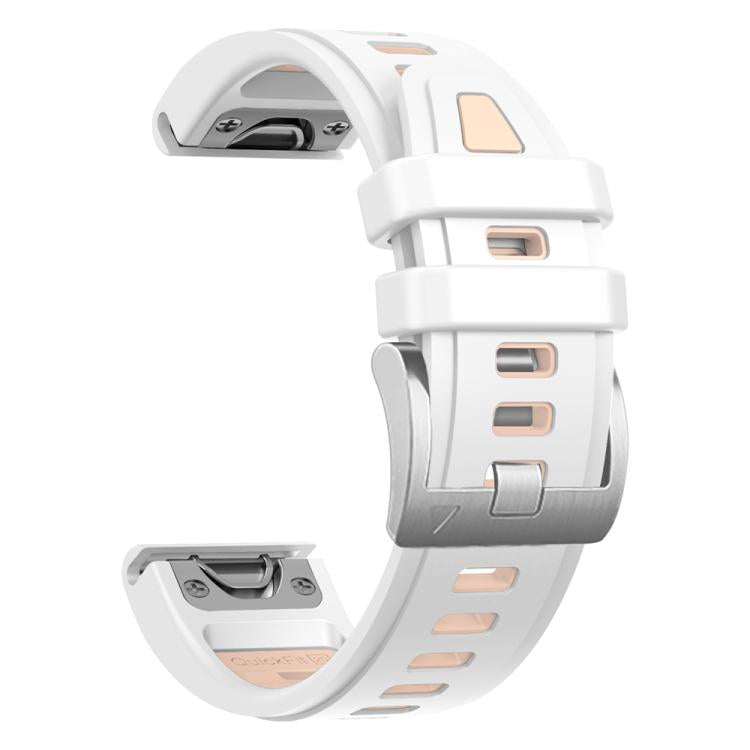 For Garmin Fenix 8 AMOLED 43mm Silver Steel Buckle Quick Release Silicone Watch Band