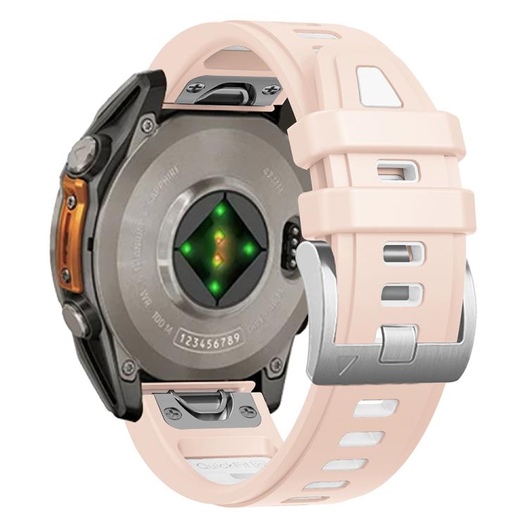 For Garmin Fenix 8 AMOLED 43mm Silver Steel Buckle Quick Release Silicone Watch Band