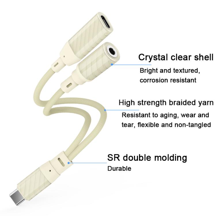 60W 2 in 1 Type-C to Type-C and 3.5mm Audio Adapter - Apricot