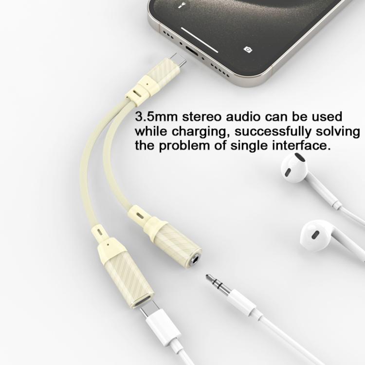60W 2 in 1 Type-C to Type-C and 3.5mm Audio Adapter - Apricot