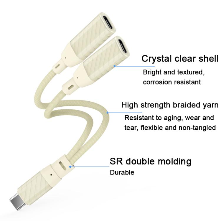 60W 2 in 1 Type-C to Dual Type-C Audio Adapter - Apricot