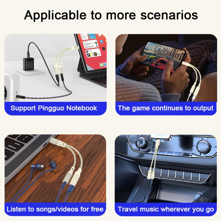 60W 2 in 1 Type-C to Dual Type-C Audio Adapter - Apricot