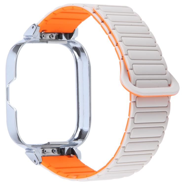 For Redmi Watch 5 / Watch 4 Metal Silver Frame Integrated I-shaped Magnetic Silicone Watch Band