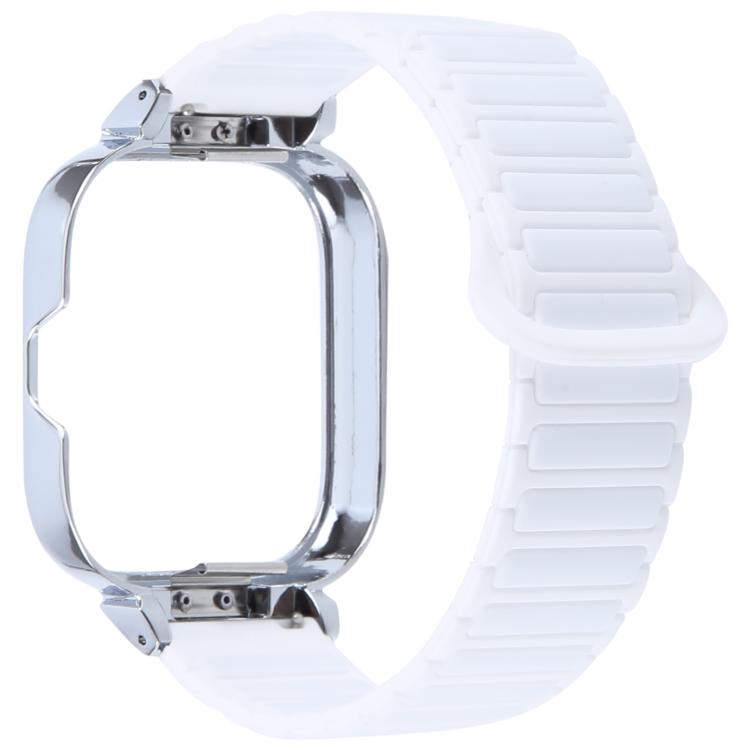For Redmi Watch 5 / Watch 4 Metal Silver Frame Integrated I-shaped Magnetic Silicone Watch Band