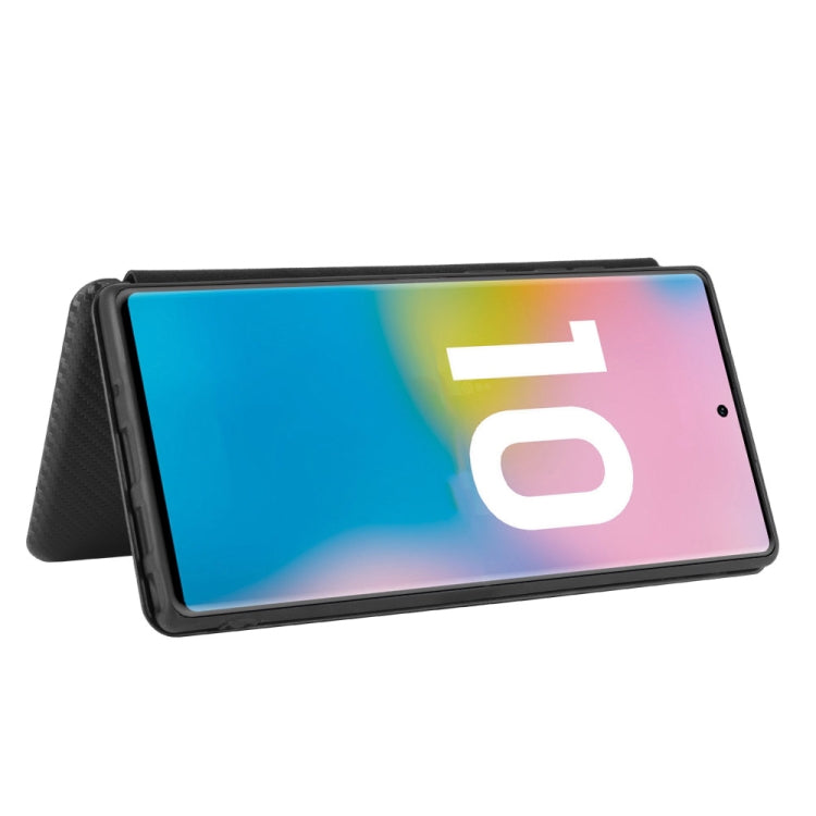 For Samsung Galaxy Note10 Plus Carbon Fiber Texture Horizontal Flip TPU + PC + PU Leather Case with Card Slot