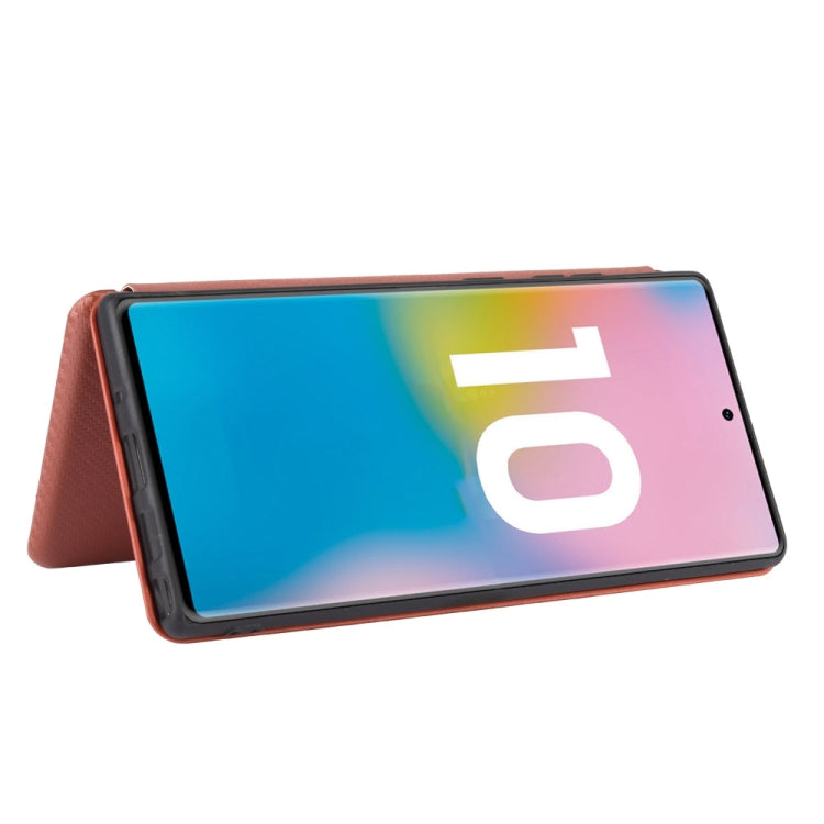 For Samsung Galaxy Note10 Plus Carbon Fiber Texture Horizontal Flip TPU + PC + PU Leather Case with Card Slot