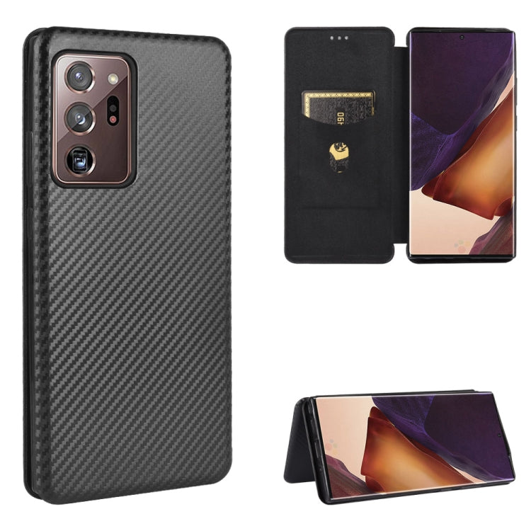 For Samsung Galaxy Note20 Ultra Carbon Fiber Texture Horizontal Flip TPU + PC + PU Leather Case with Card Slot