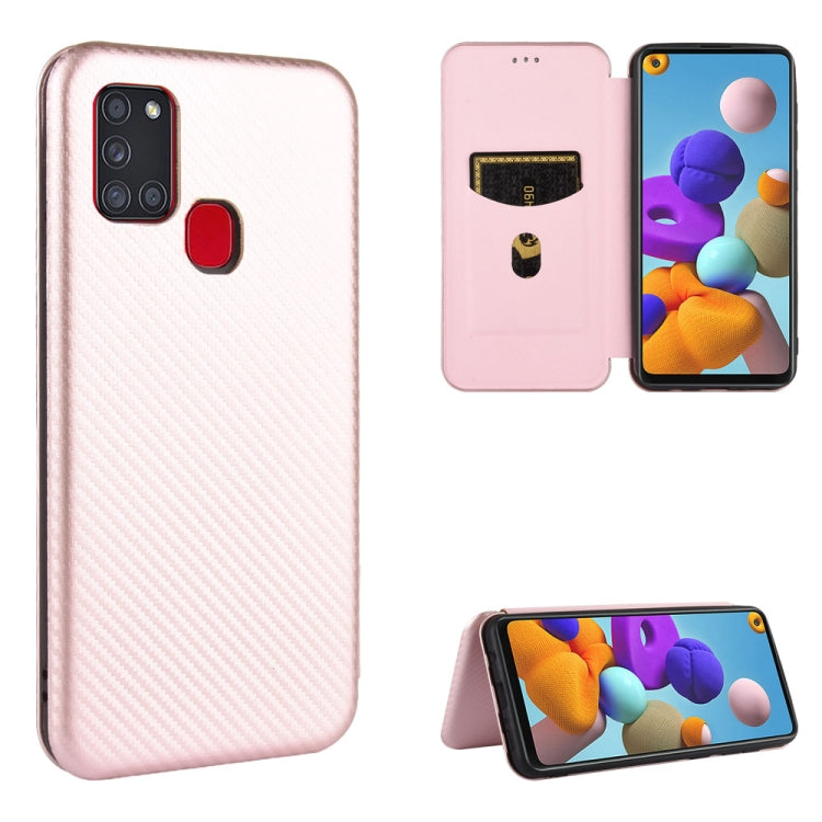 For Samsung Galaxy A21s Carbon Fiber Texture Horizontal Flip TPU + PC + PU Leather Case with Card Slot